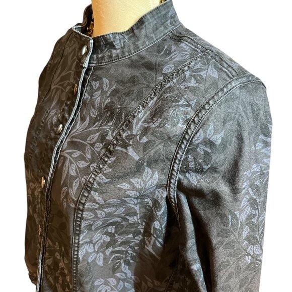 FDJ FRENCH DRESSING JEANS Reversible Bomber Jacket L Blue Leaves Stretchy - Picture 1 of 10